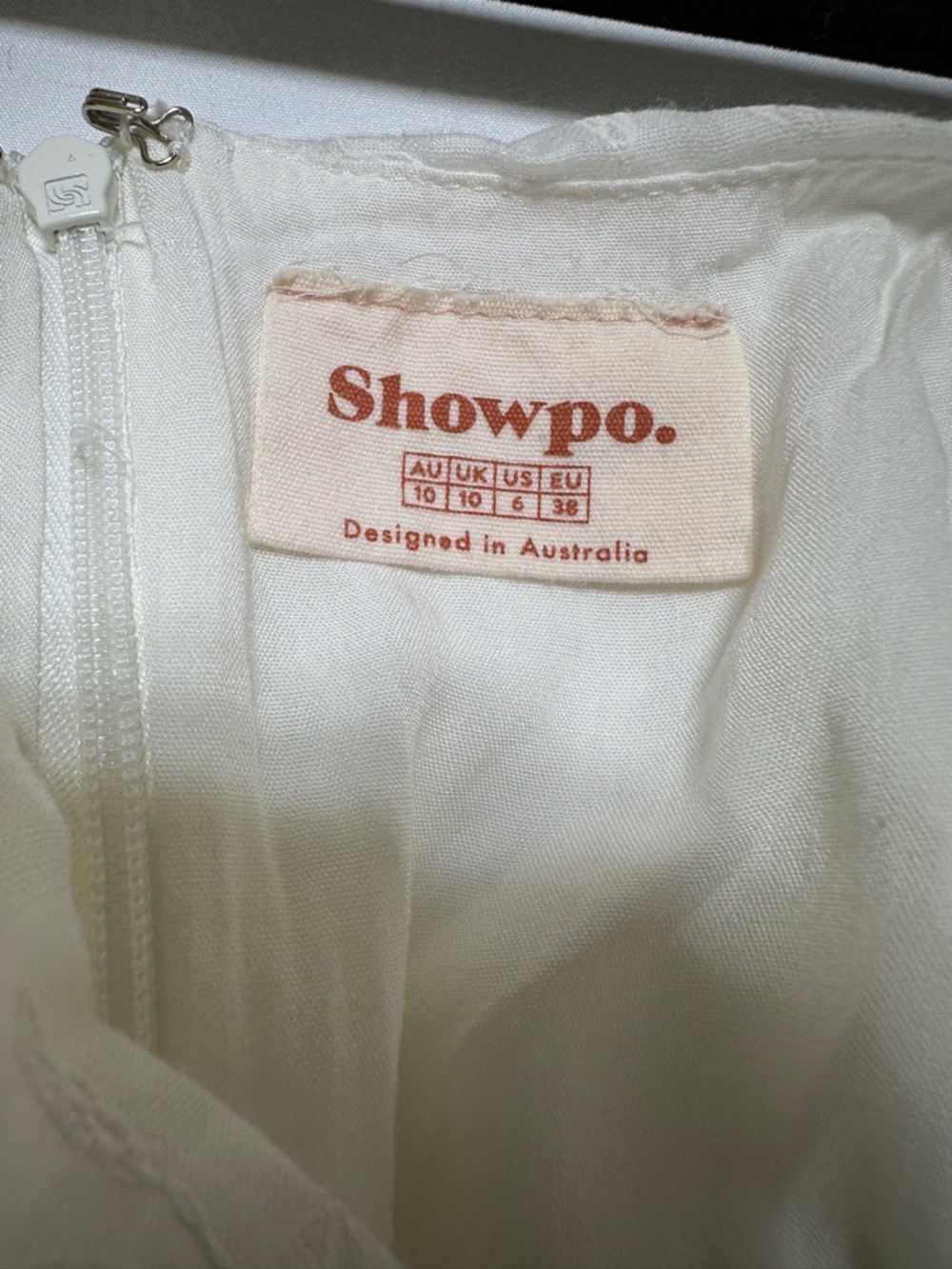 Showpo White Puff Sleeve Mini Dress Embroidered Ruched Front Size 6 - Picture 7 of 7